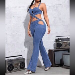 Stylish Blue Denim Cutout Jumpsuit